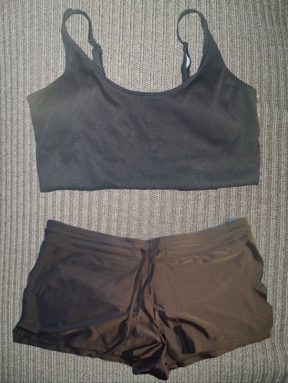 XL Black Ribbed Swim Top And Black Swim Shorts Set